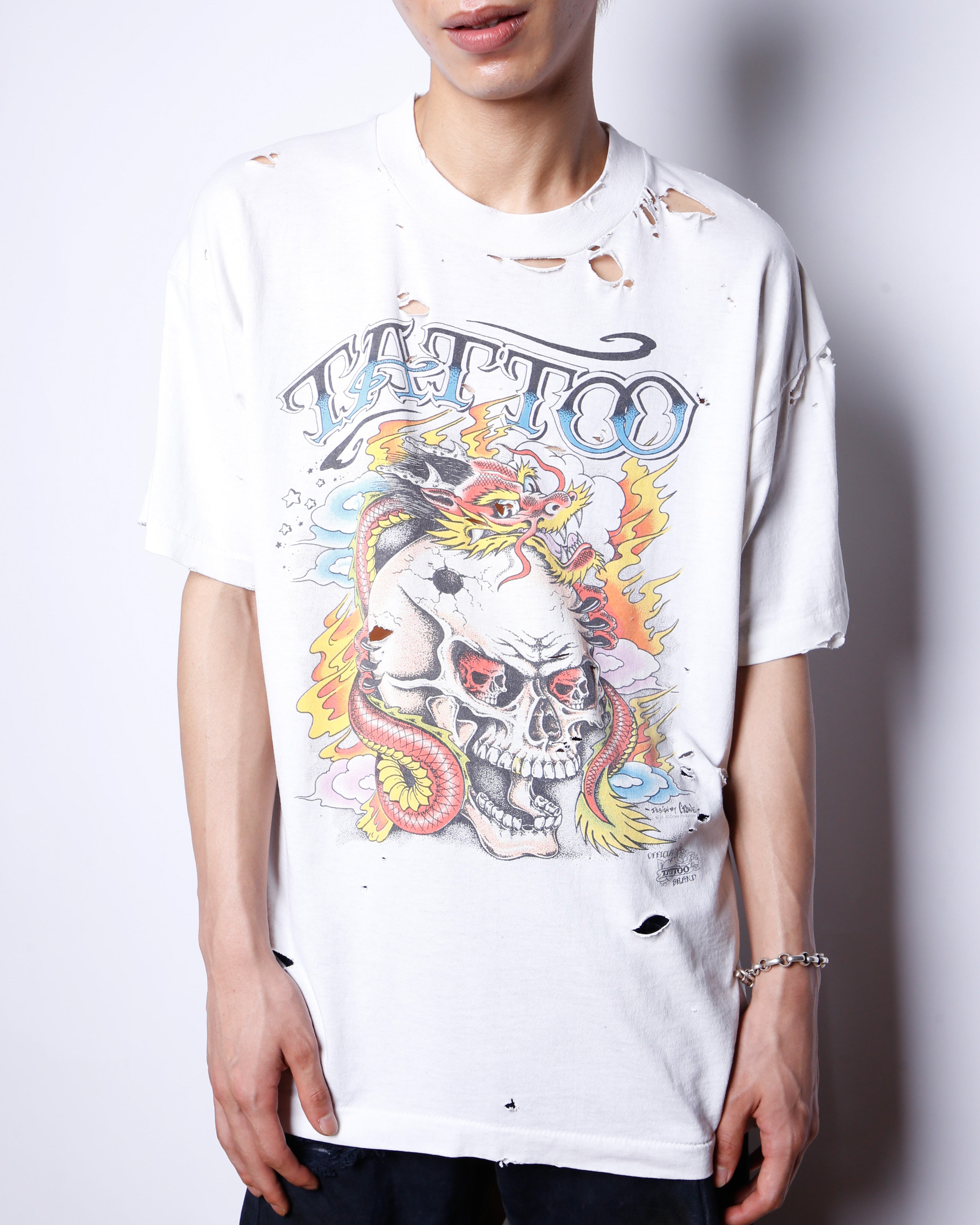 80s希少J.D.Crowe tattooフレイムススカルロンTコピーライト 80s希少J.D.Crowe tattooフレイムススカルロンTコピーライト 80s希少