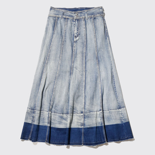 vintage contrast pleats denim skirt