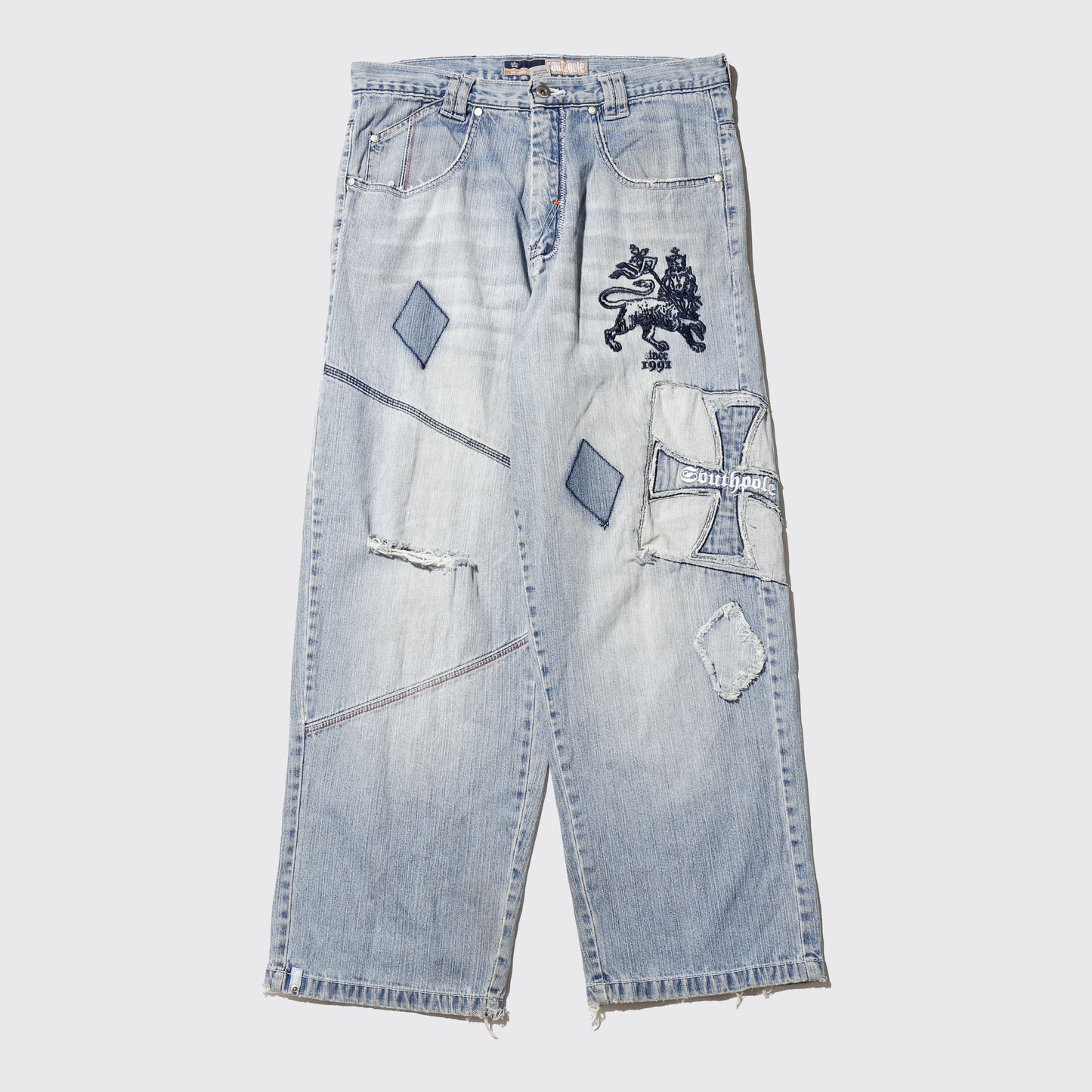 vintage southpole iron cross repaired baggy jeans