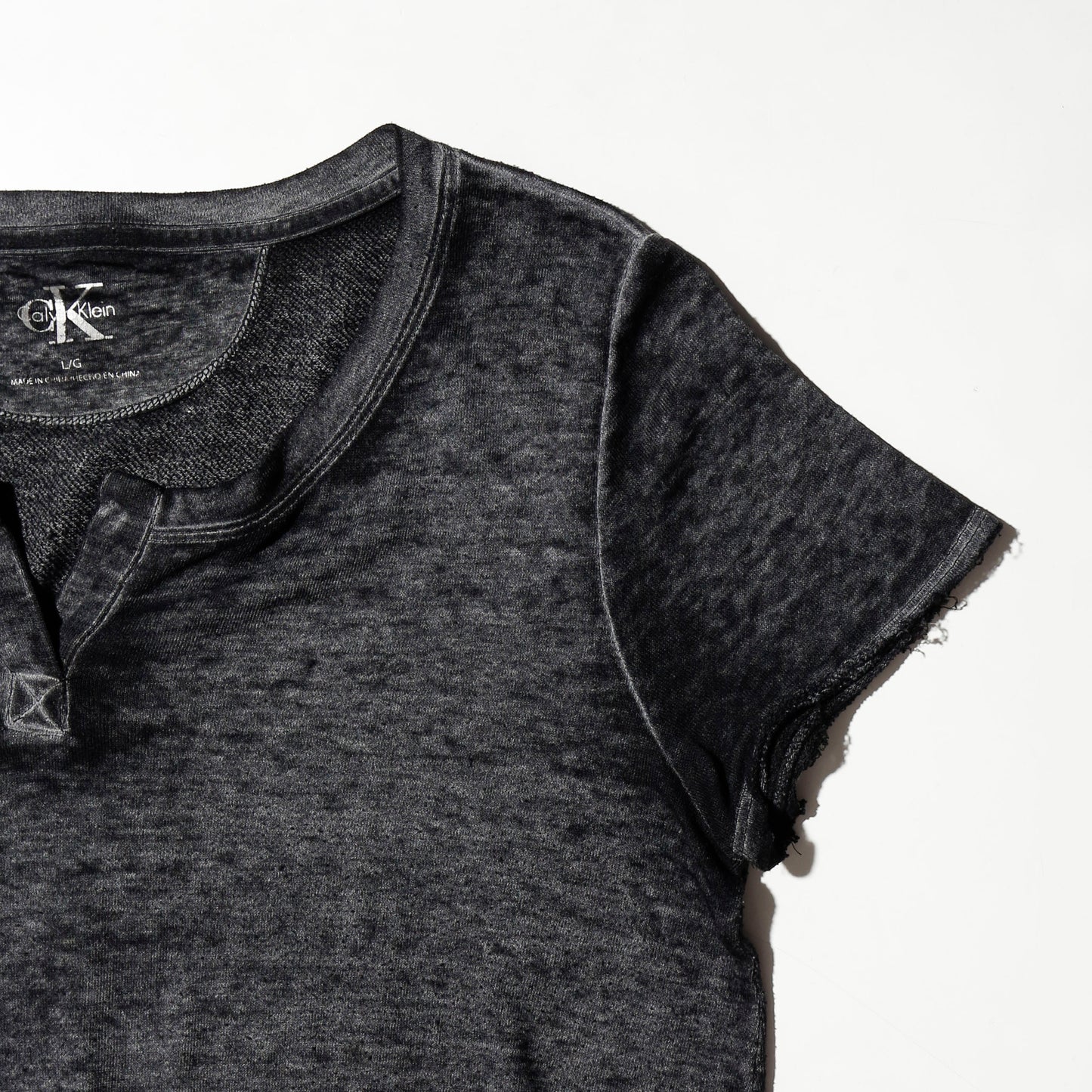 vintage calvin klein distressed henry neck t-shirt