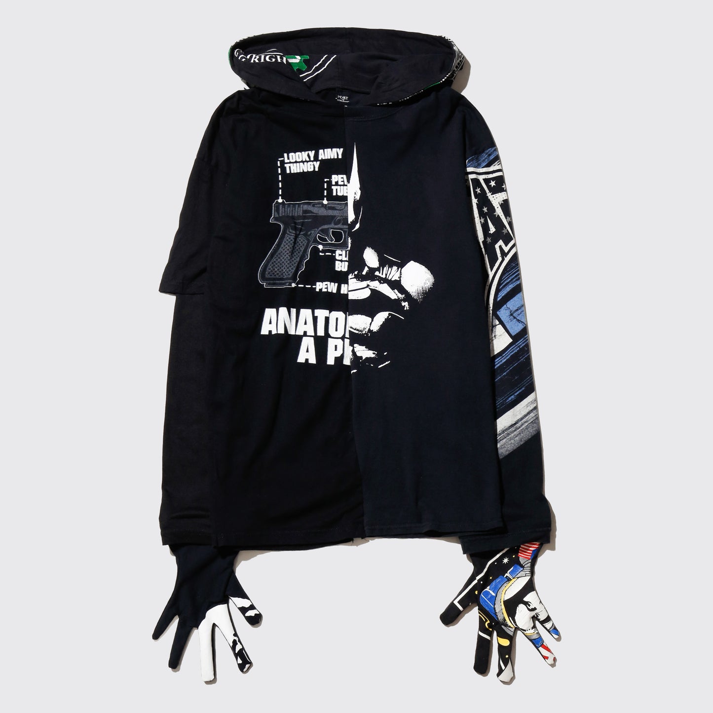 *one-off hybrid hooded cut sew, with detachable gloves