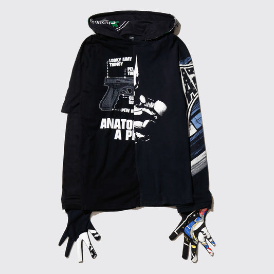 *one-off hybrid hooded cut sew, with detachable gloves
