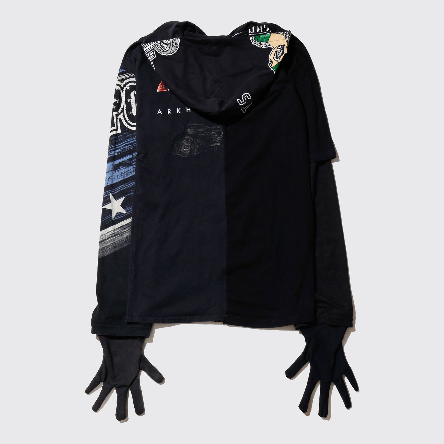 *one-off hybrid hooded cut sew, with detachable gloves