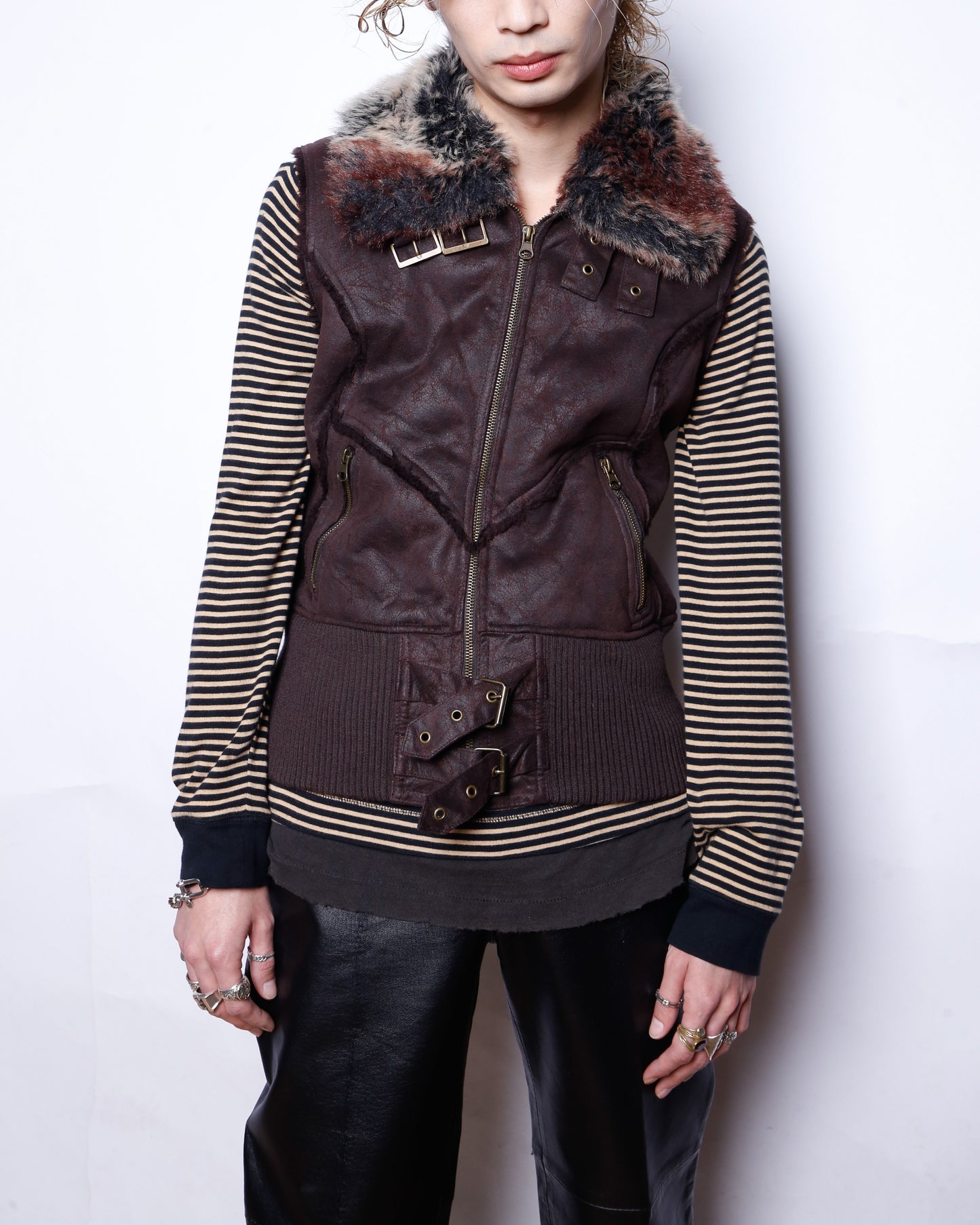 vintage belted faux fur mouton vest