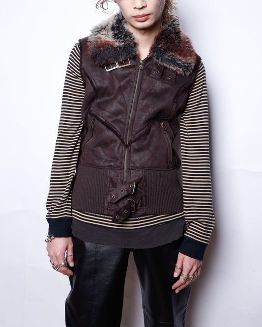 vintage belted faux fur mouton vest