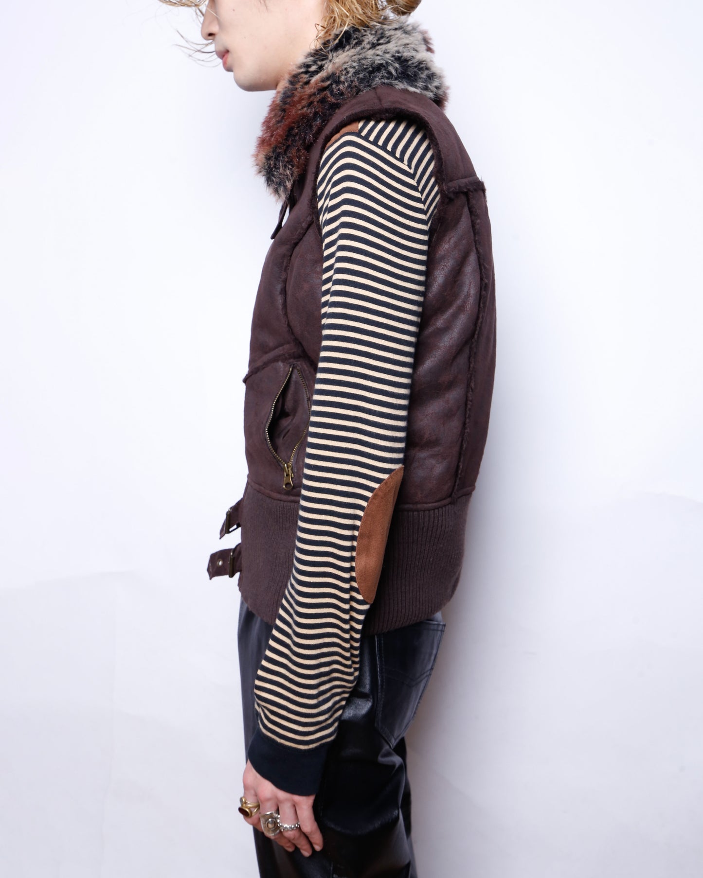 vintage belted faux fur mouton vest