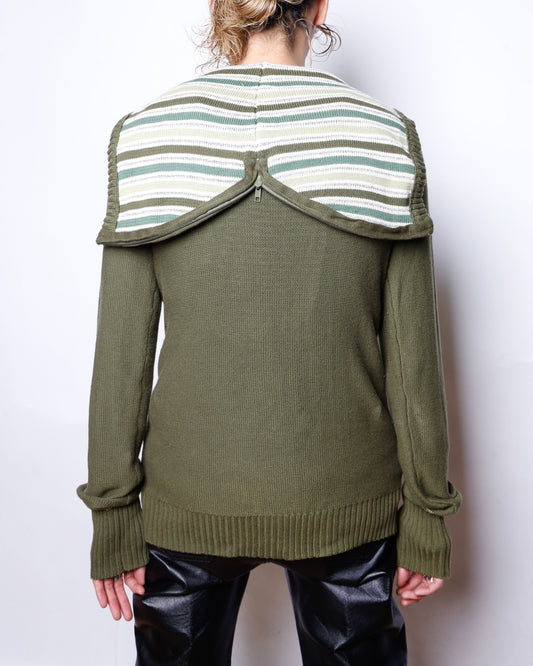 vintage deep v knit hoodie , separatable hood