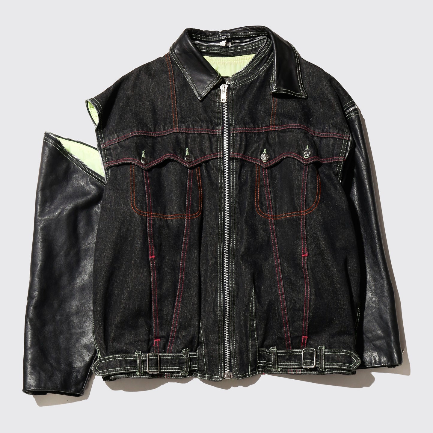 vintage euro leather hybrid trucker jacket, detachable collar/sleeve