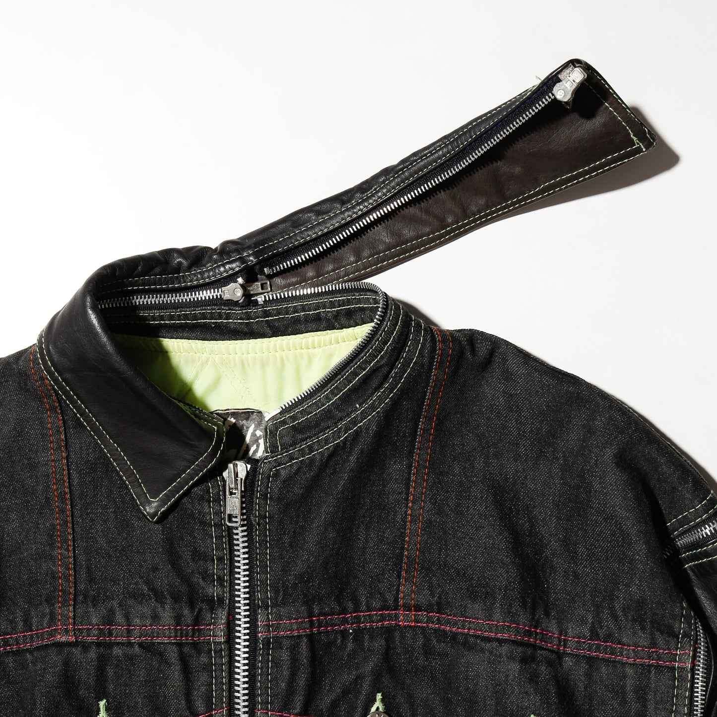 vintage euro leather hybrid trucker jacket, detachable collar/sleeve