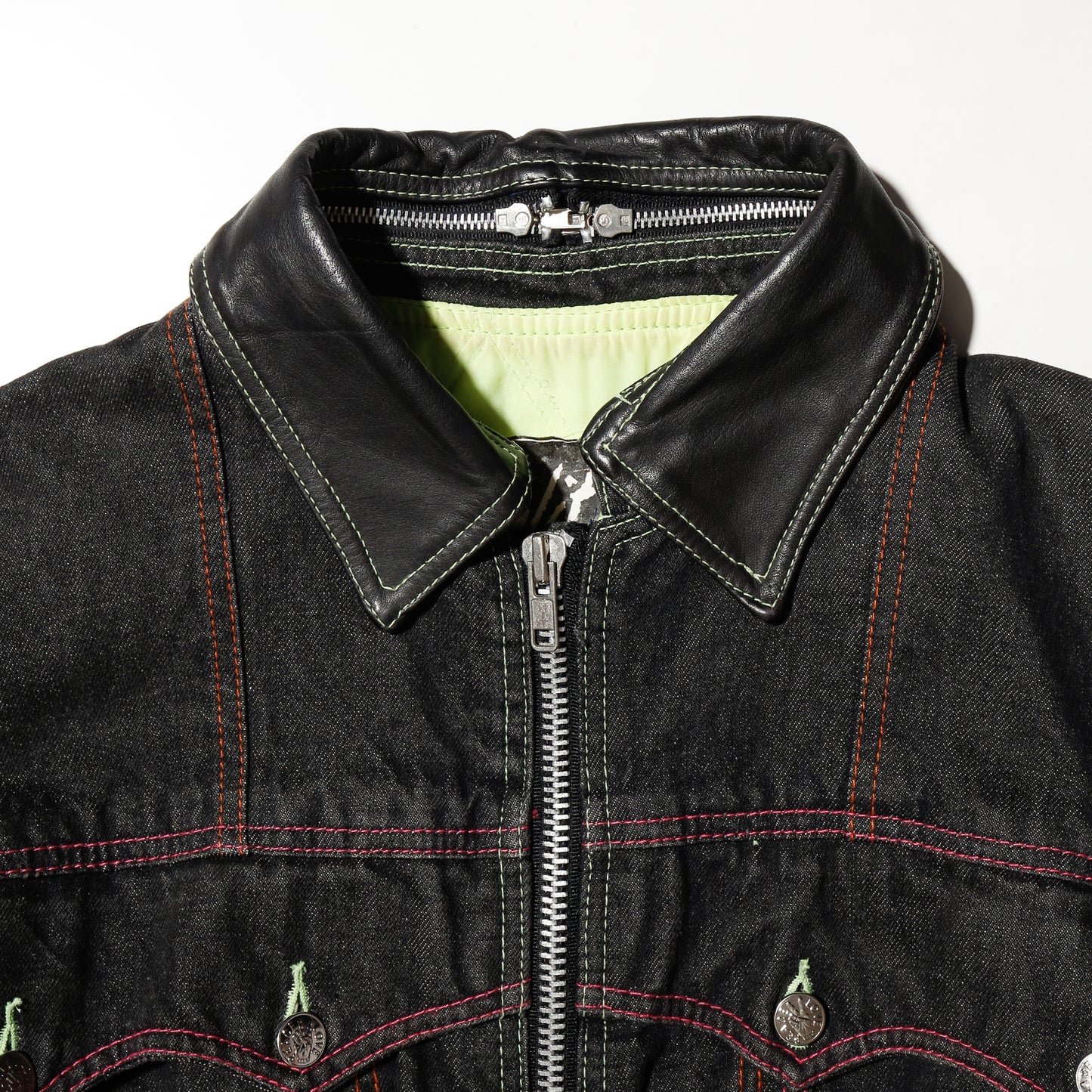 vintage euro leather hybrid trucker jacket, detachable collar/sleeve