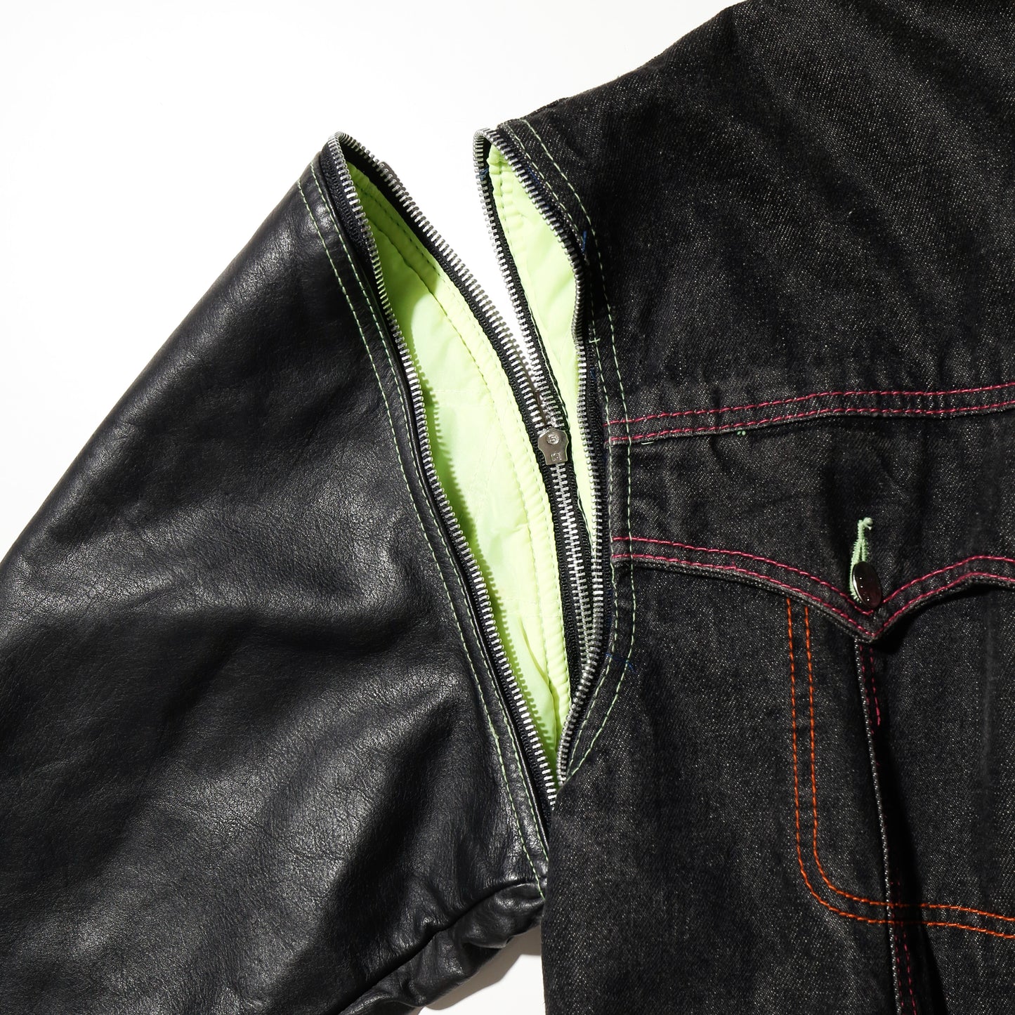 vintage euro leather hybrid trucker jacket, detachable collar/sleeve