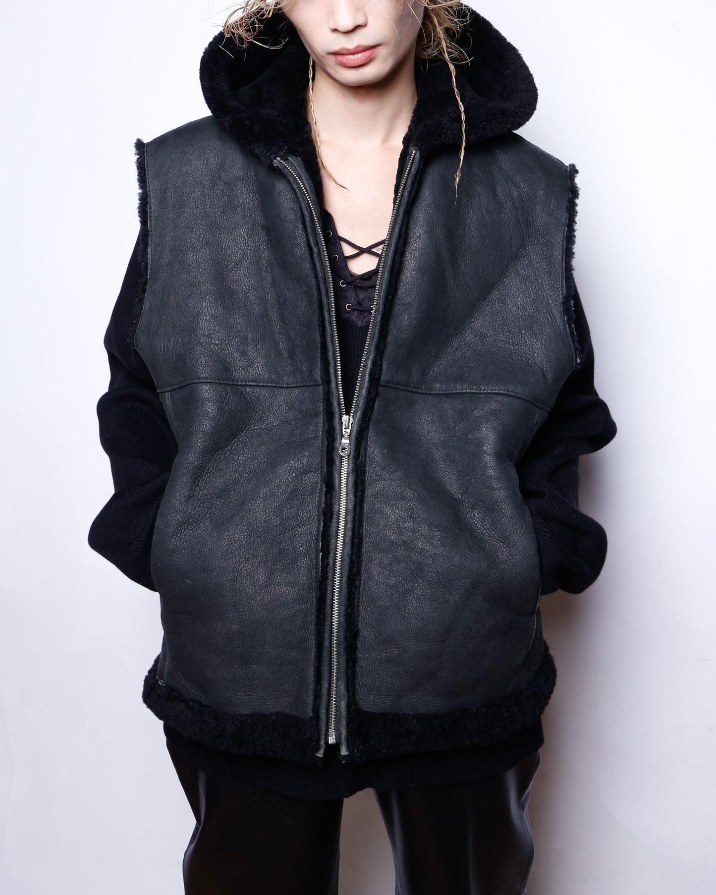 vintage shearling mouton vest