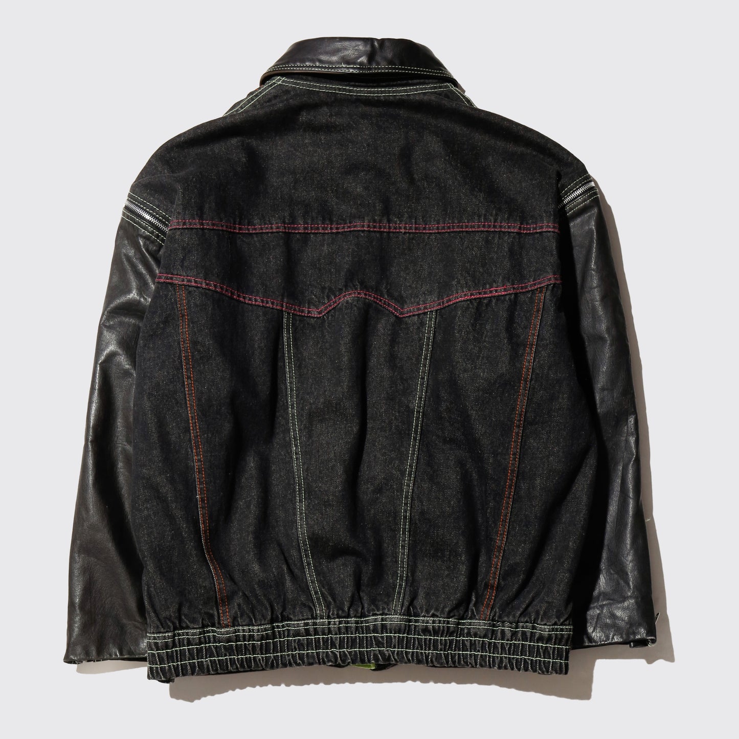 vintage euro leather hybrid trucker jacket, detachable collar/sleeve