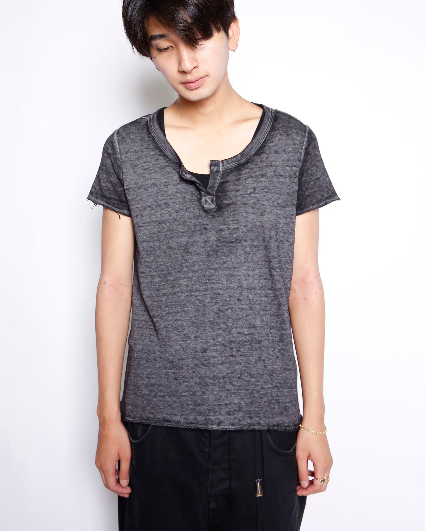 vintage calvin klein distressed henry neck t-shirt
