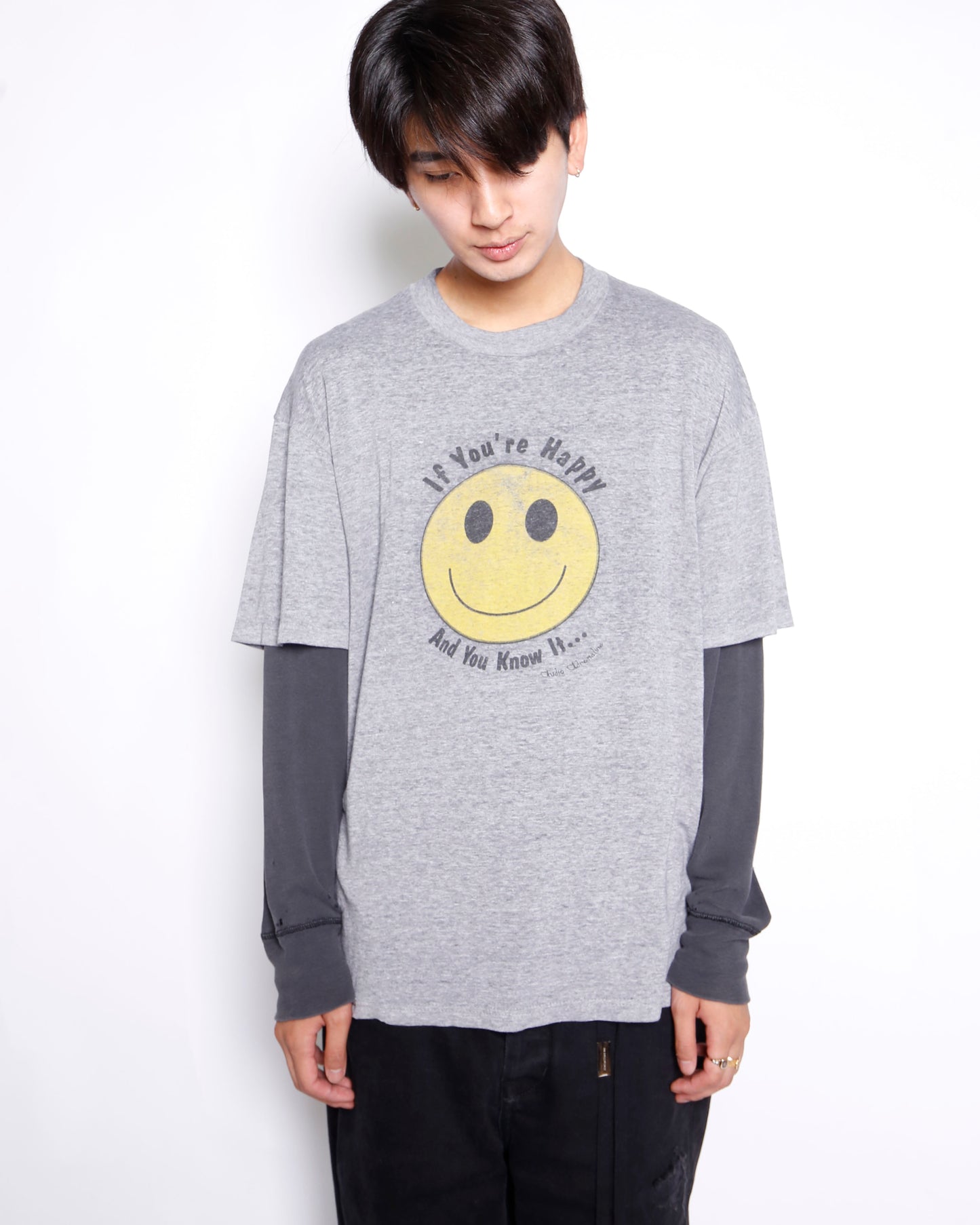 vintage 90's distressed smiley "if you're happy and you know it..." t-shirt