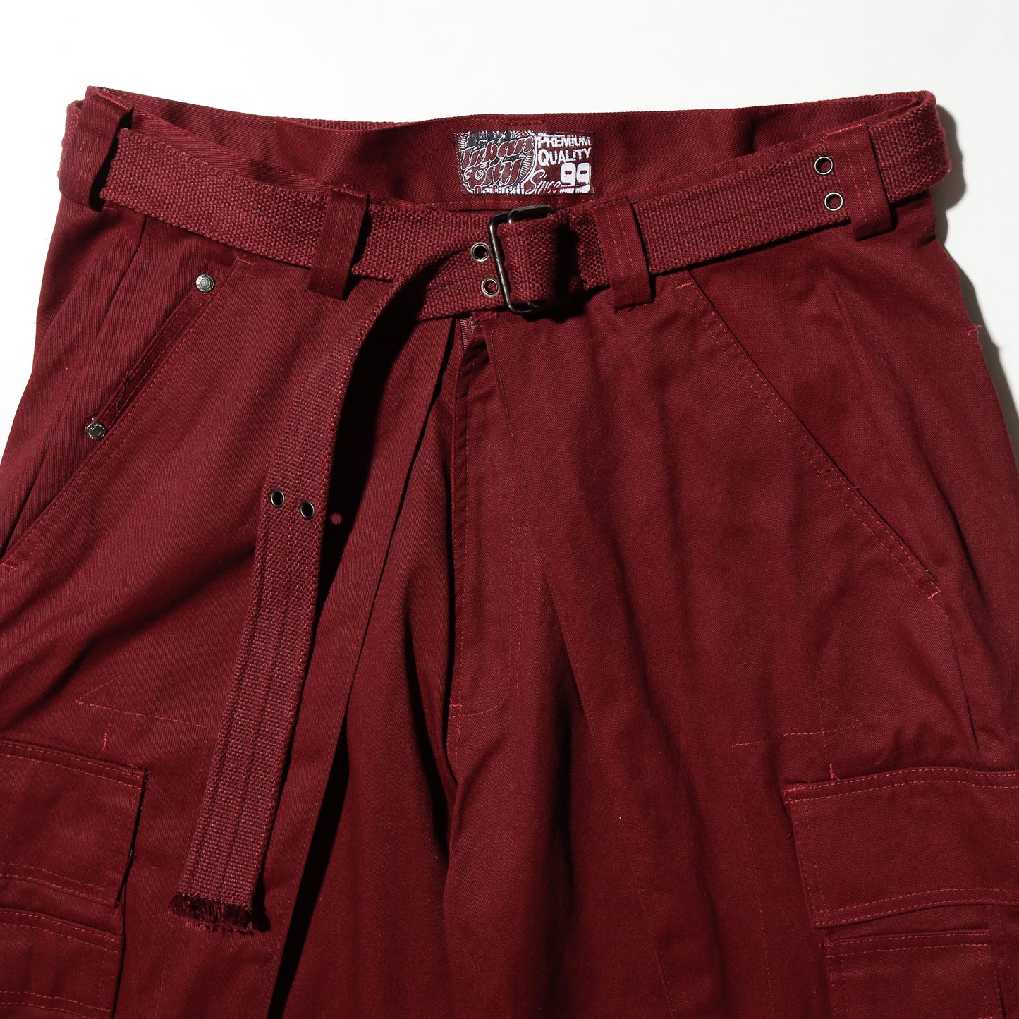 vintage belted center tuck cargo shorts