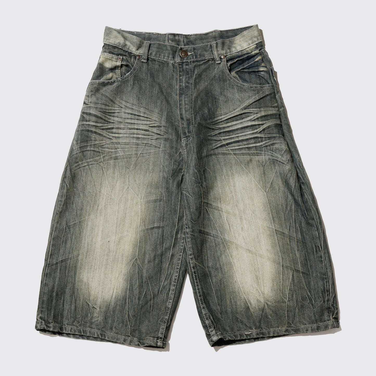 vintage faded wide denim shorts