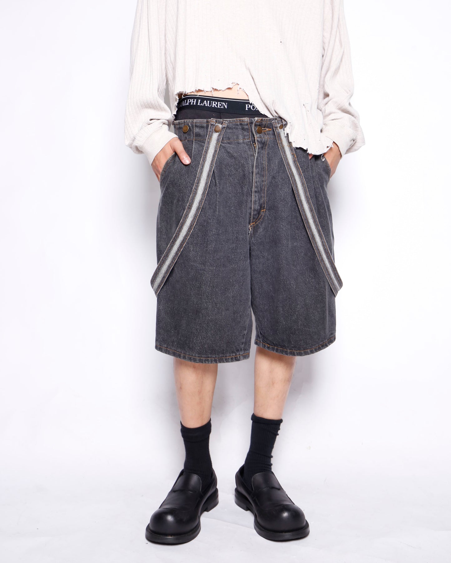 vintage suspend denim shorts
