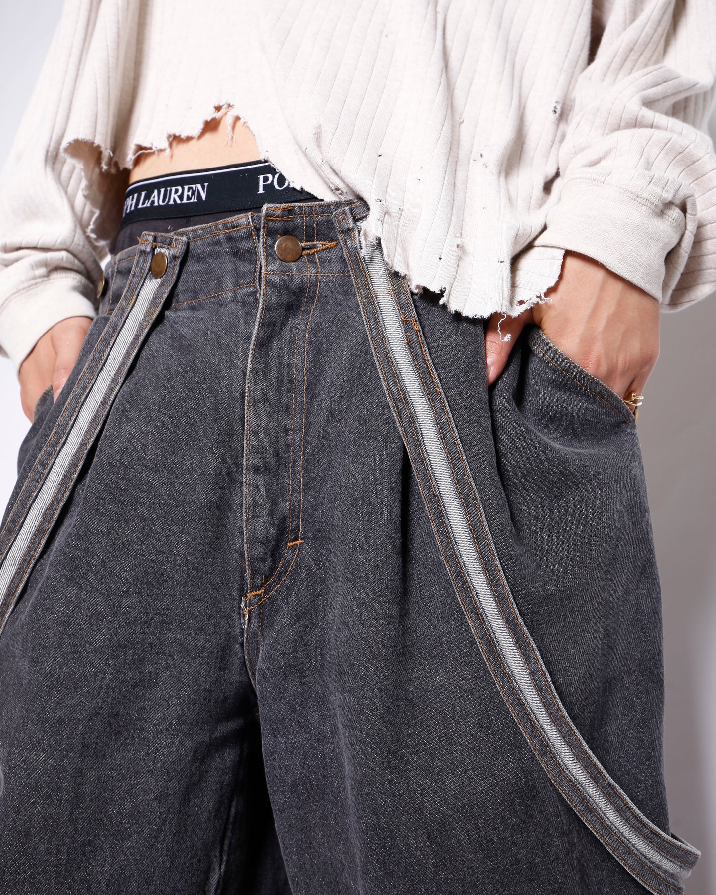 vintage suspend denim shorts