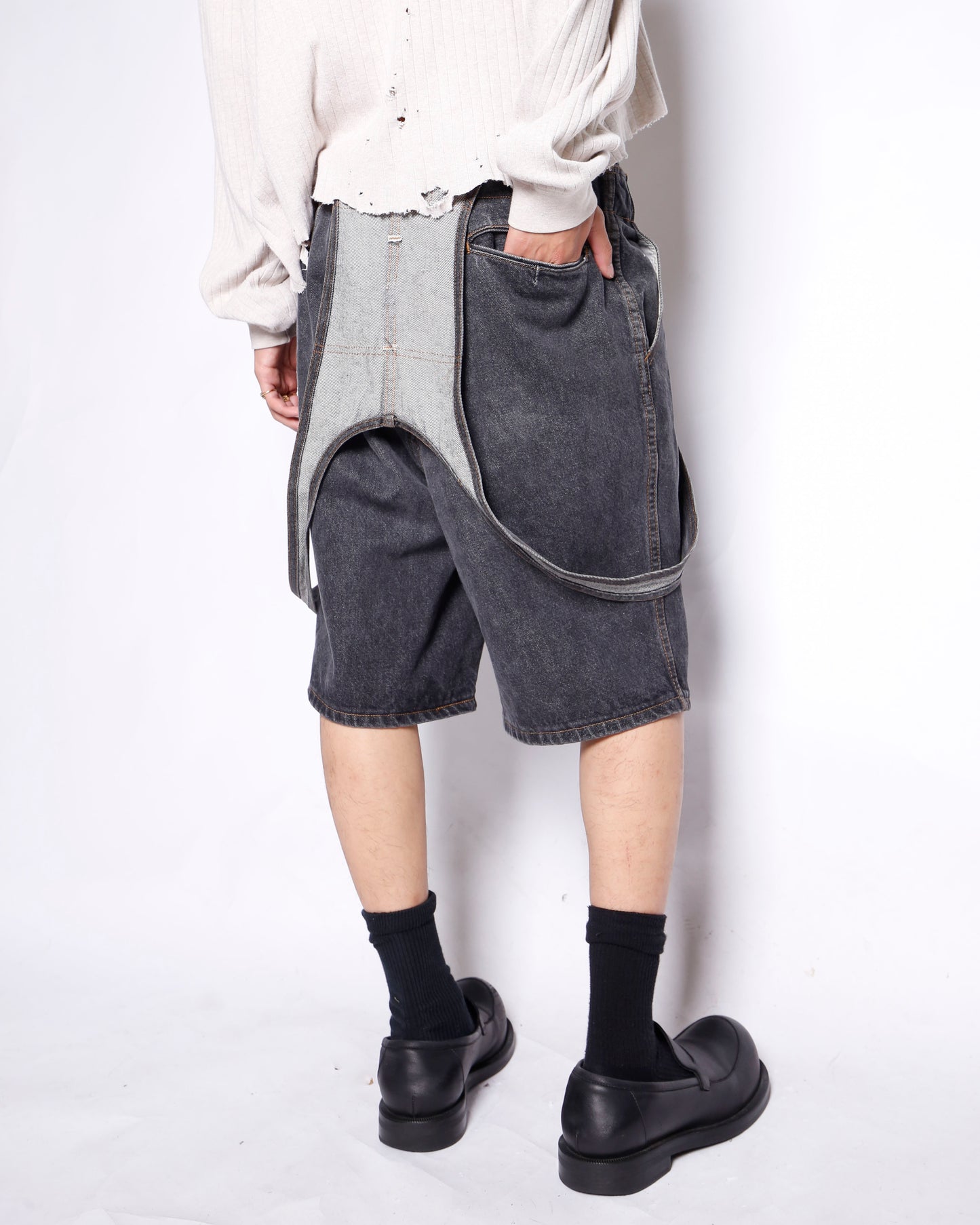 vintage suspend denim shorts