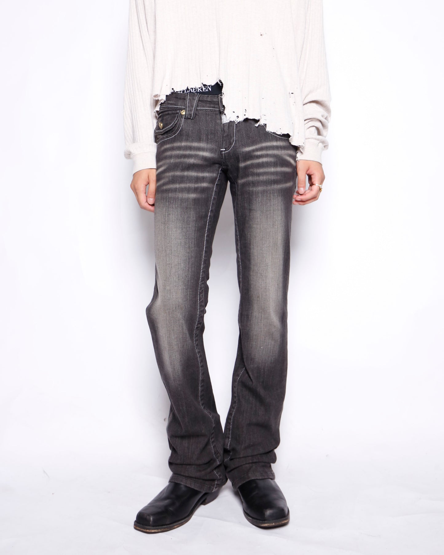 vintage akademiks low rise faded flare jeans