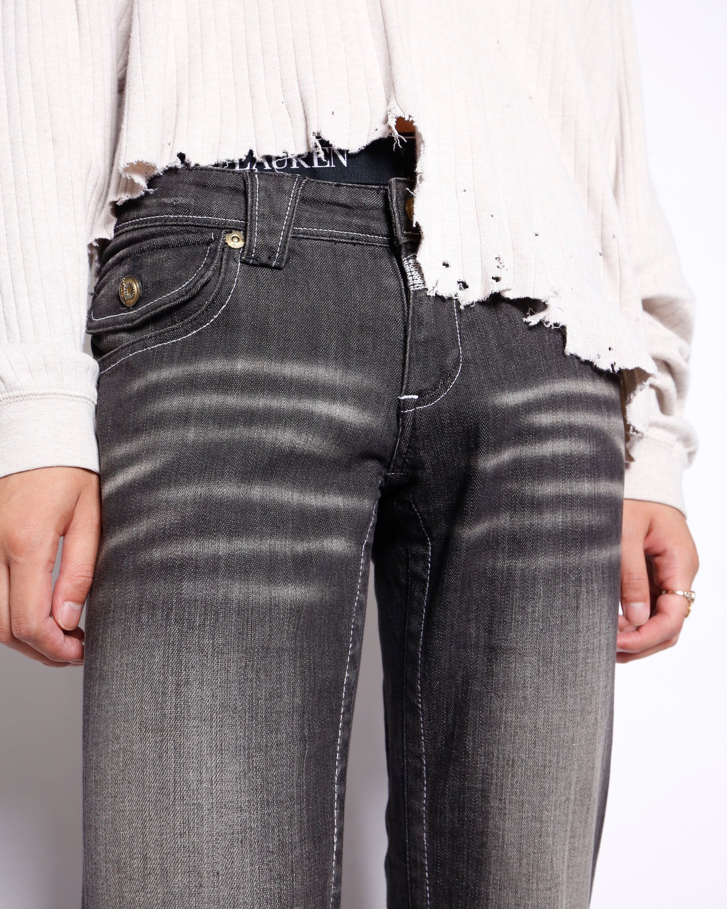 vintage akademiks low rise faded flare jeans