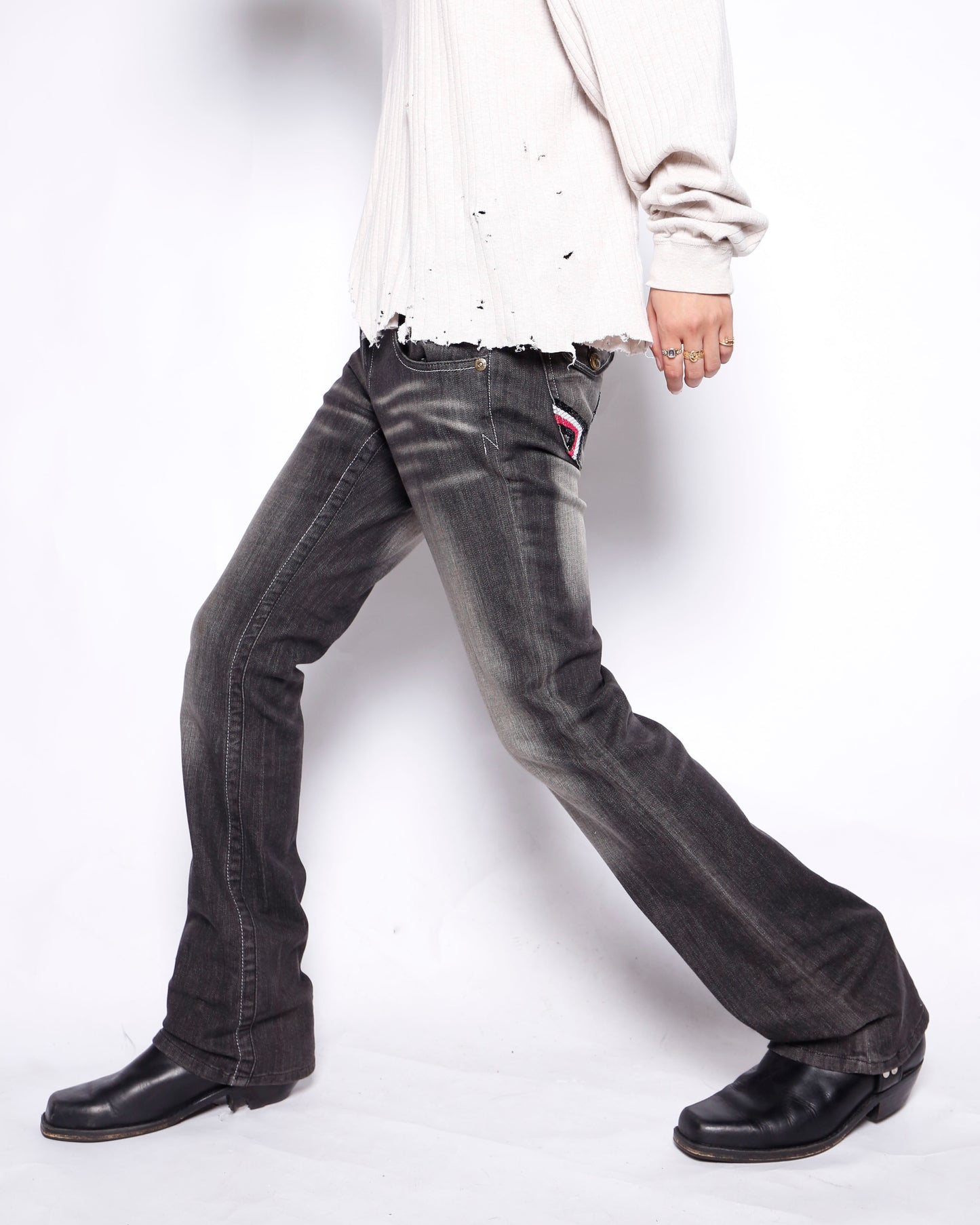 vintage akademiks low rise faded flare jeans