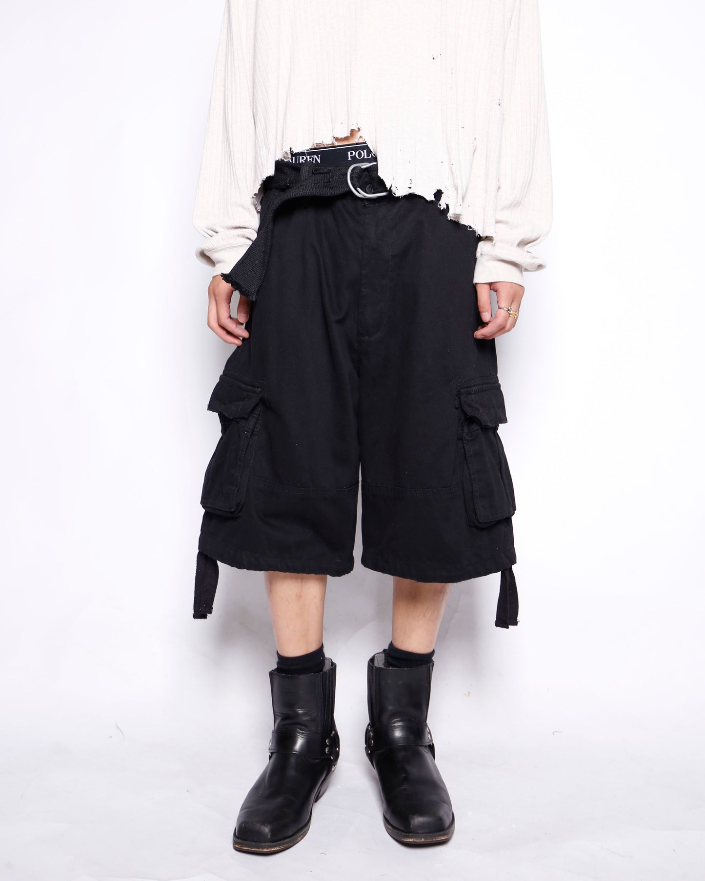vintage belted wide cargo shorts