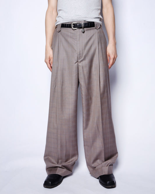 vintage check tucked wide slacks