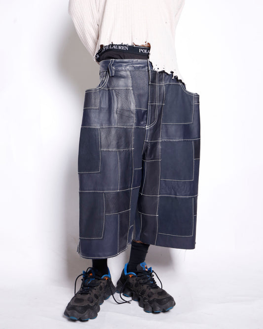 vintage craft patchwork leather bermuda shorts