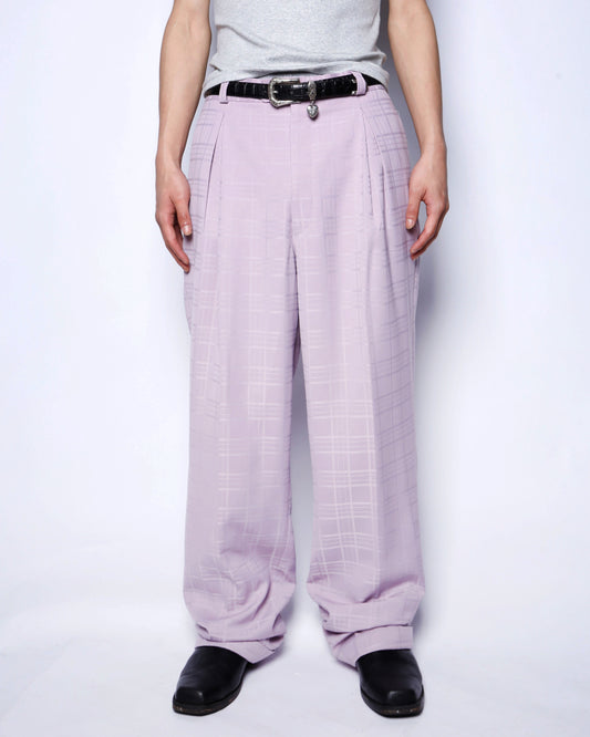 vintage check tucked wide slacks