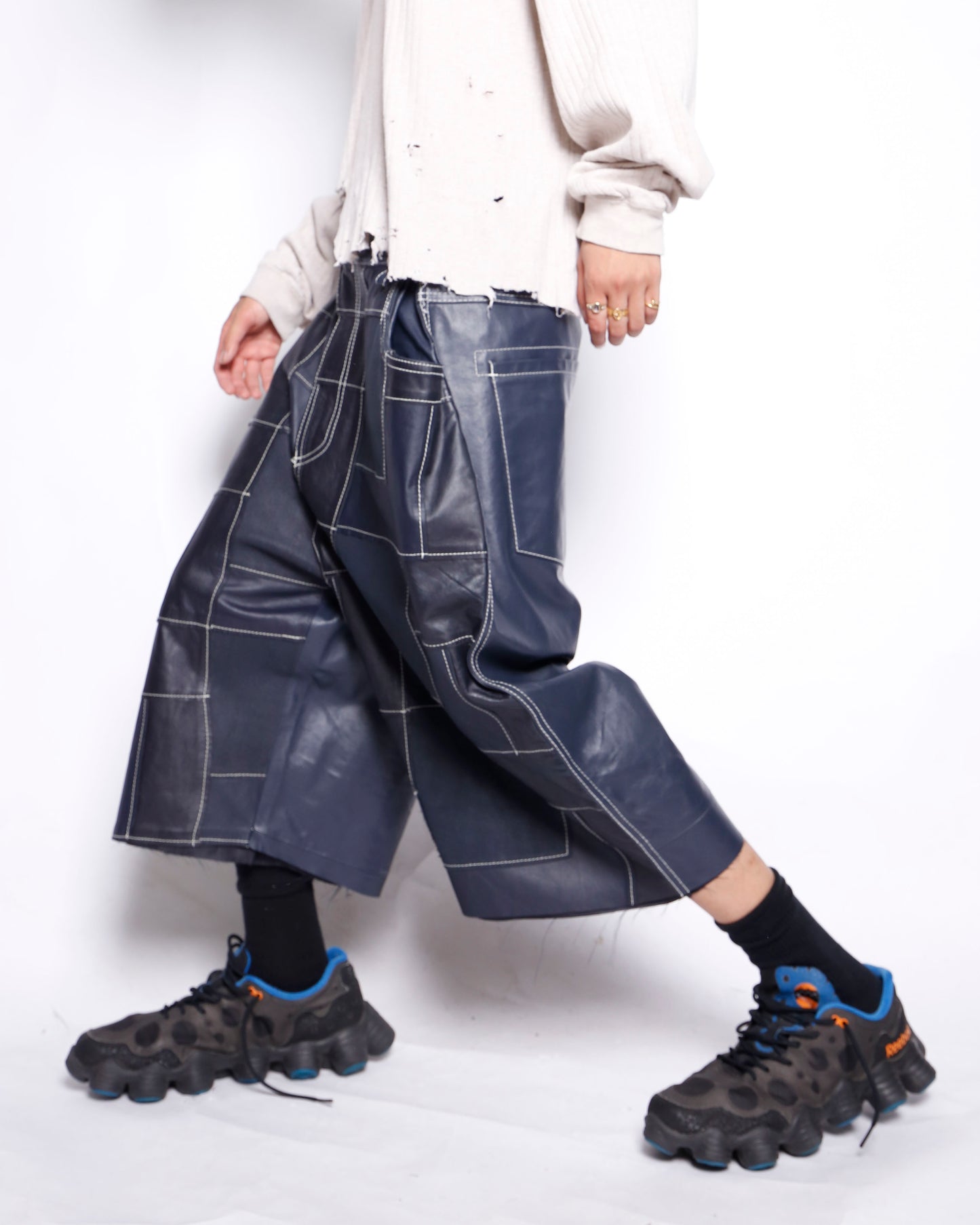 vintage craft patchwork leather bermuda shorts