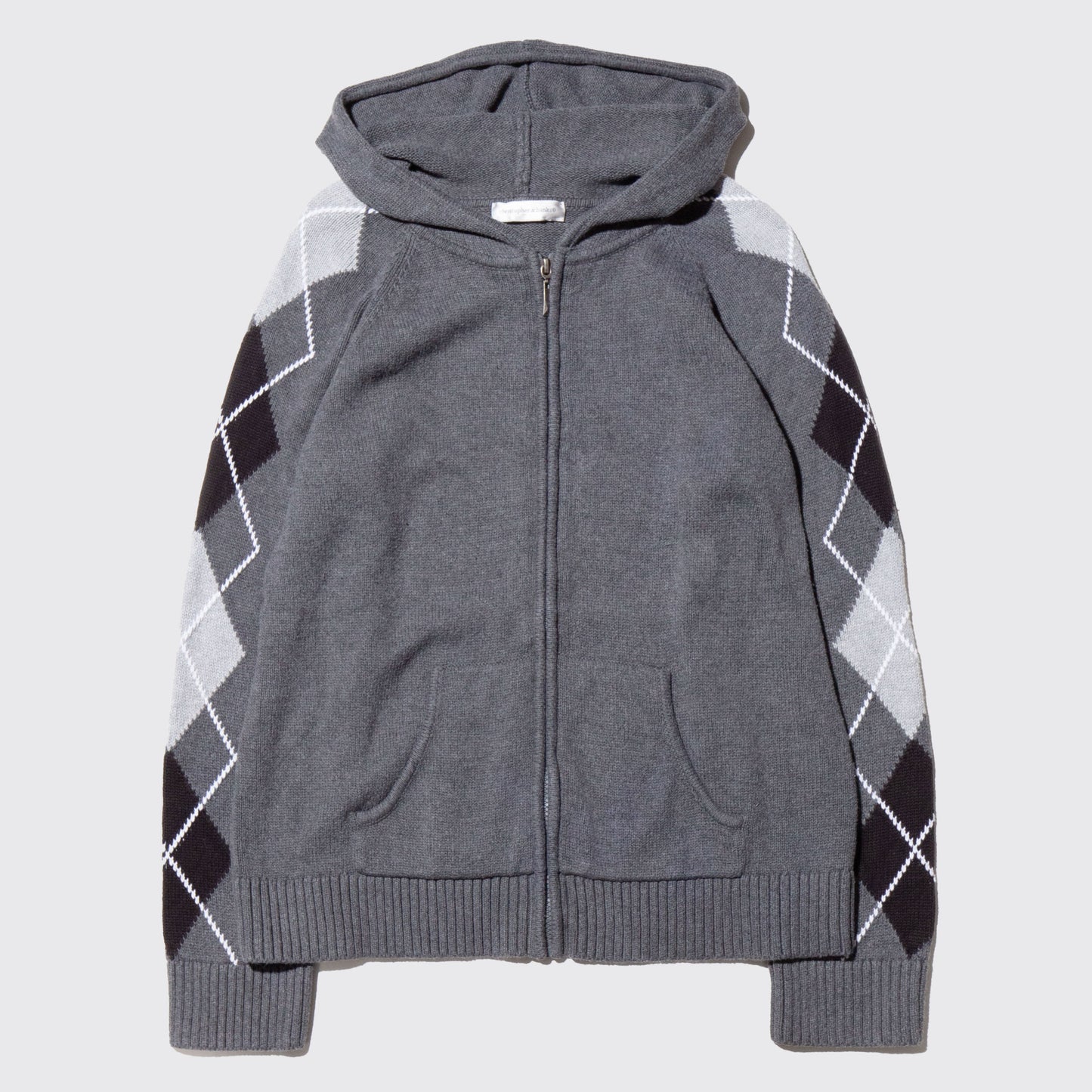 vintage argyle sleeve zipped knit hoodie