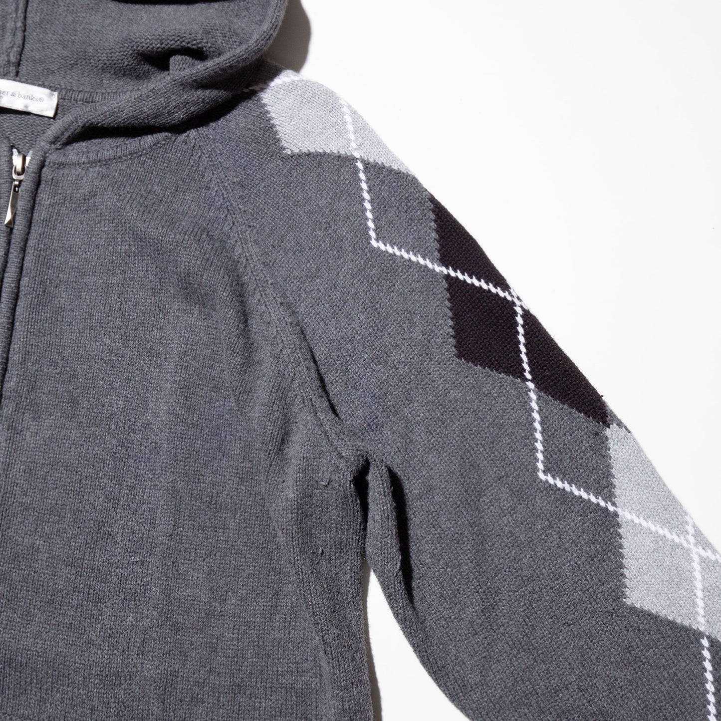 vintage argyle sleeve zipped knit hoodie