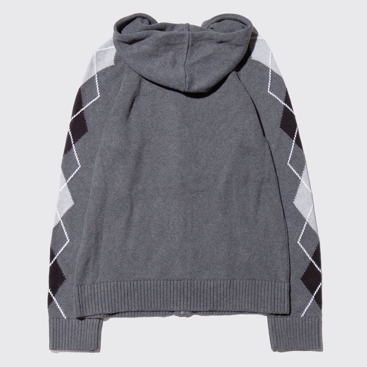 vintage argyle sleeve zipped knit hoodie