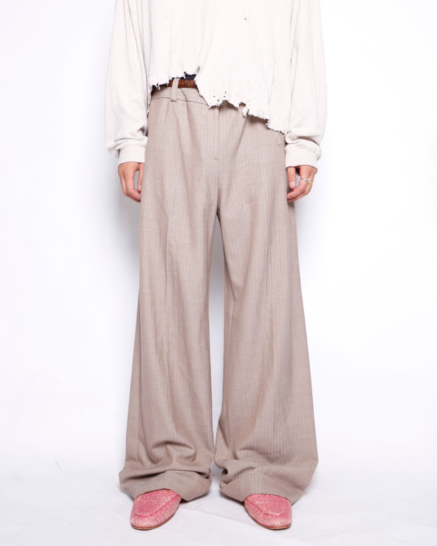 vintage low rise lame wide slacks