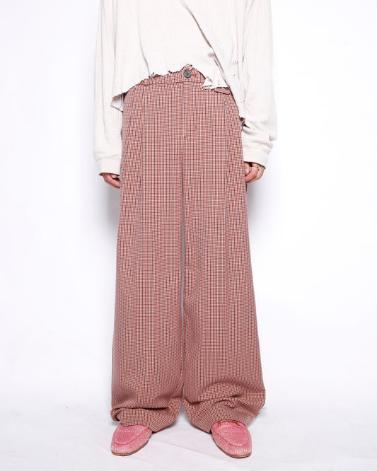 vintage tucked wide check slacks