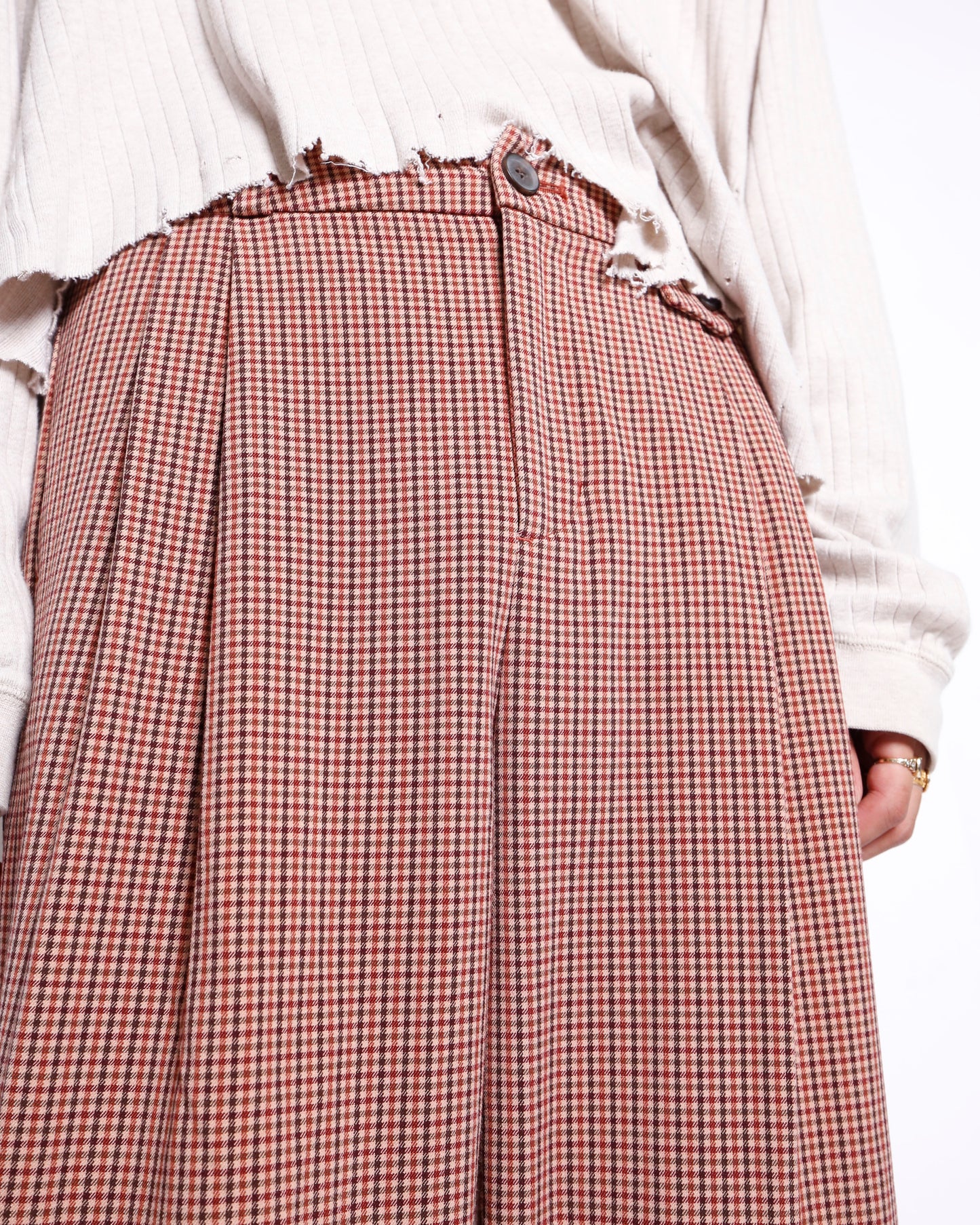 vintage tucked wide check slacks