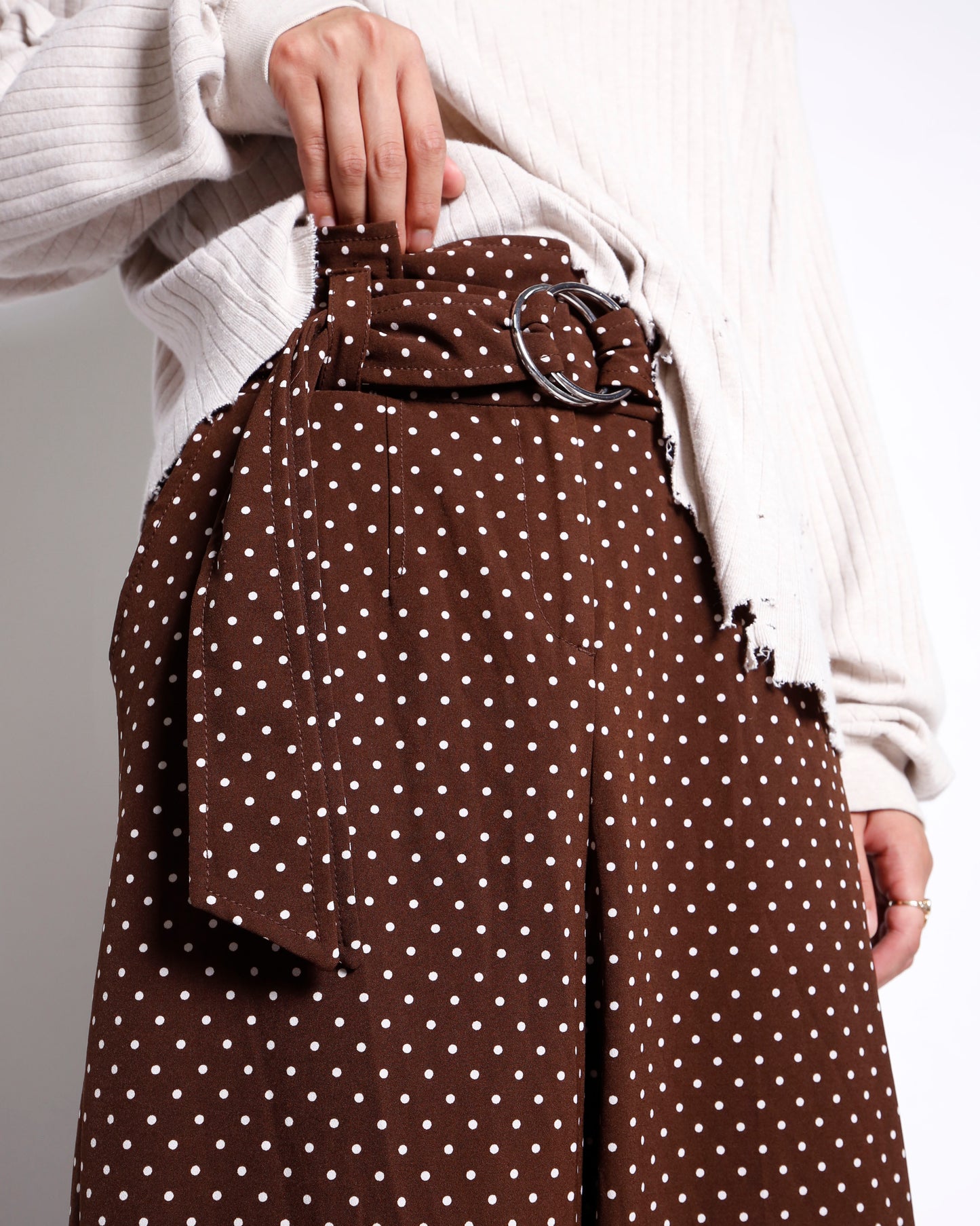 vintage belted dots wide trousers