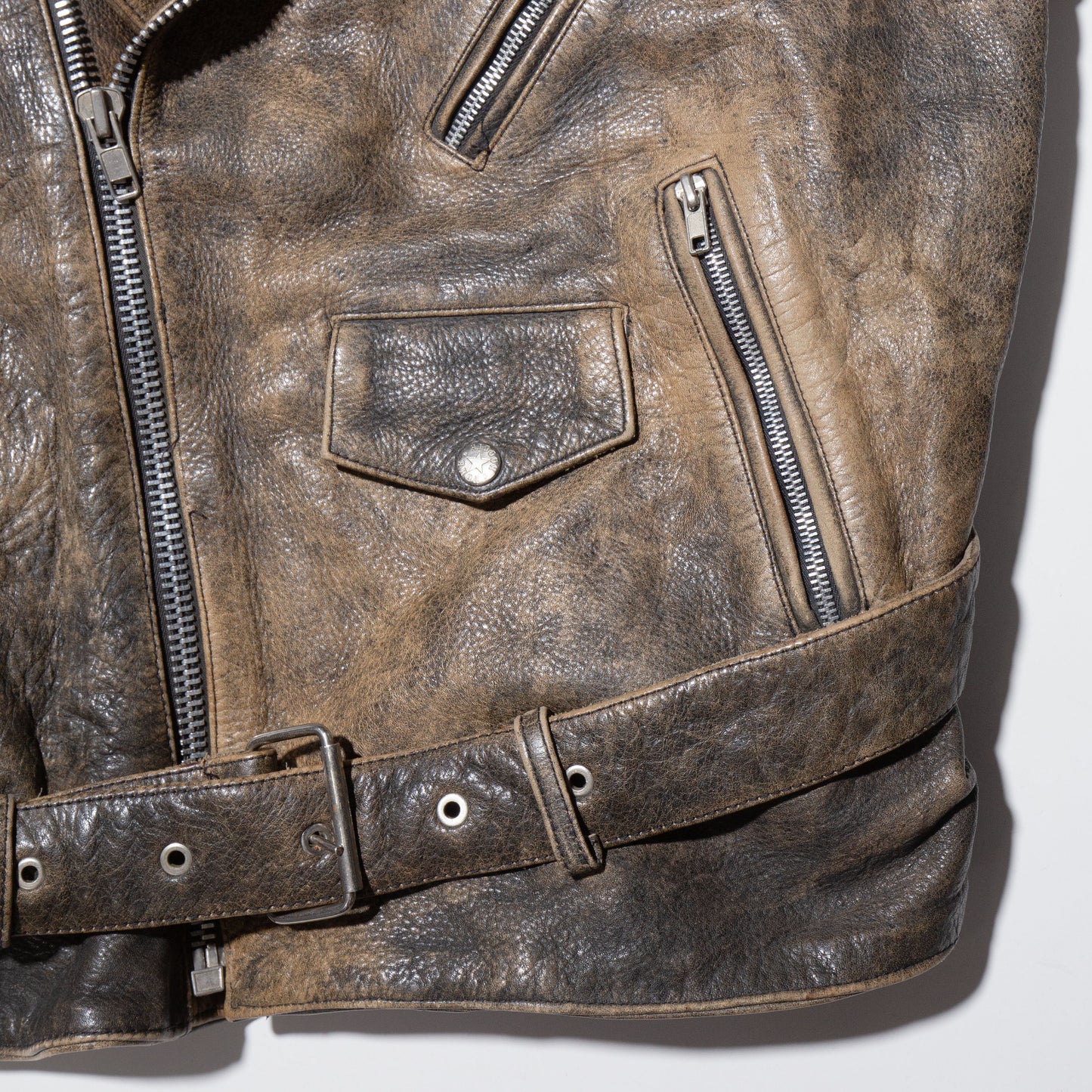 vintage faded leather riders jacket