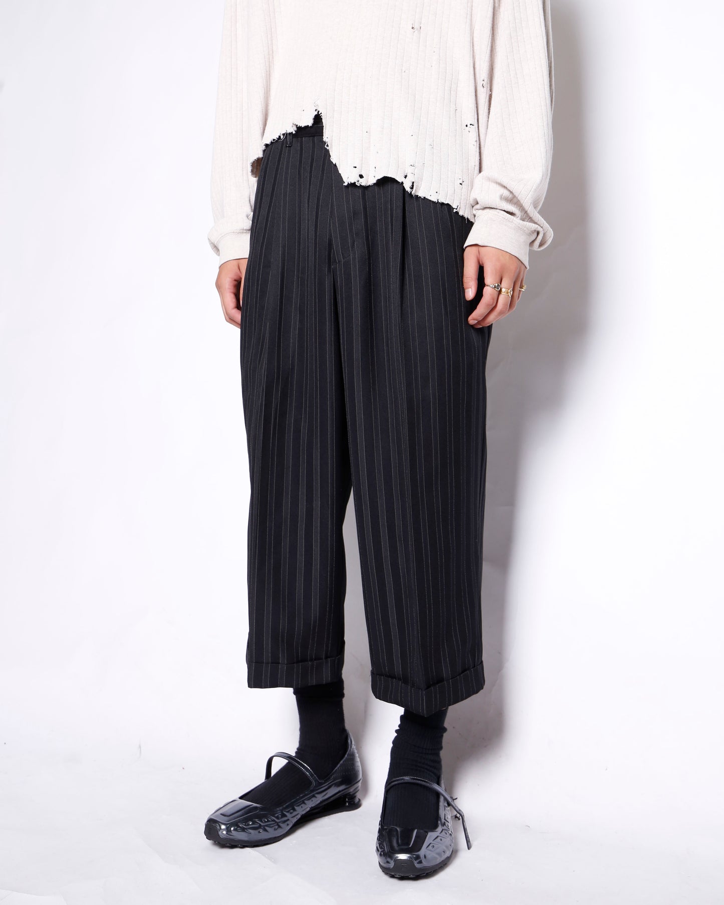 vintage tucked stripe cropped slacks