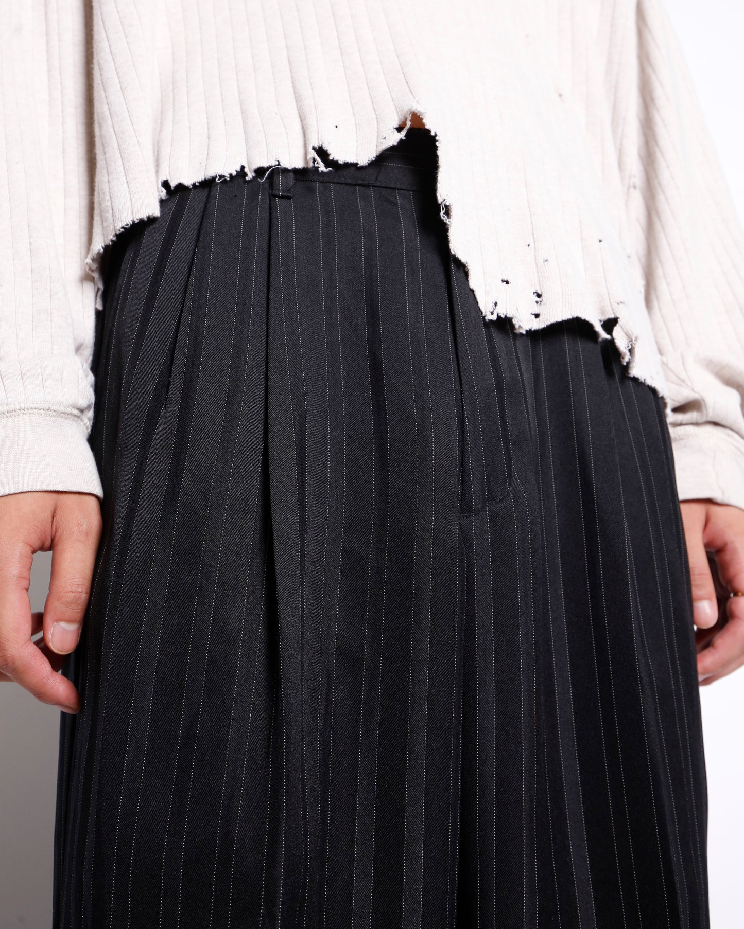 vintage tucked stripe cropped slacks