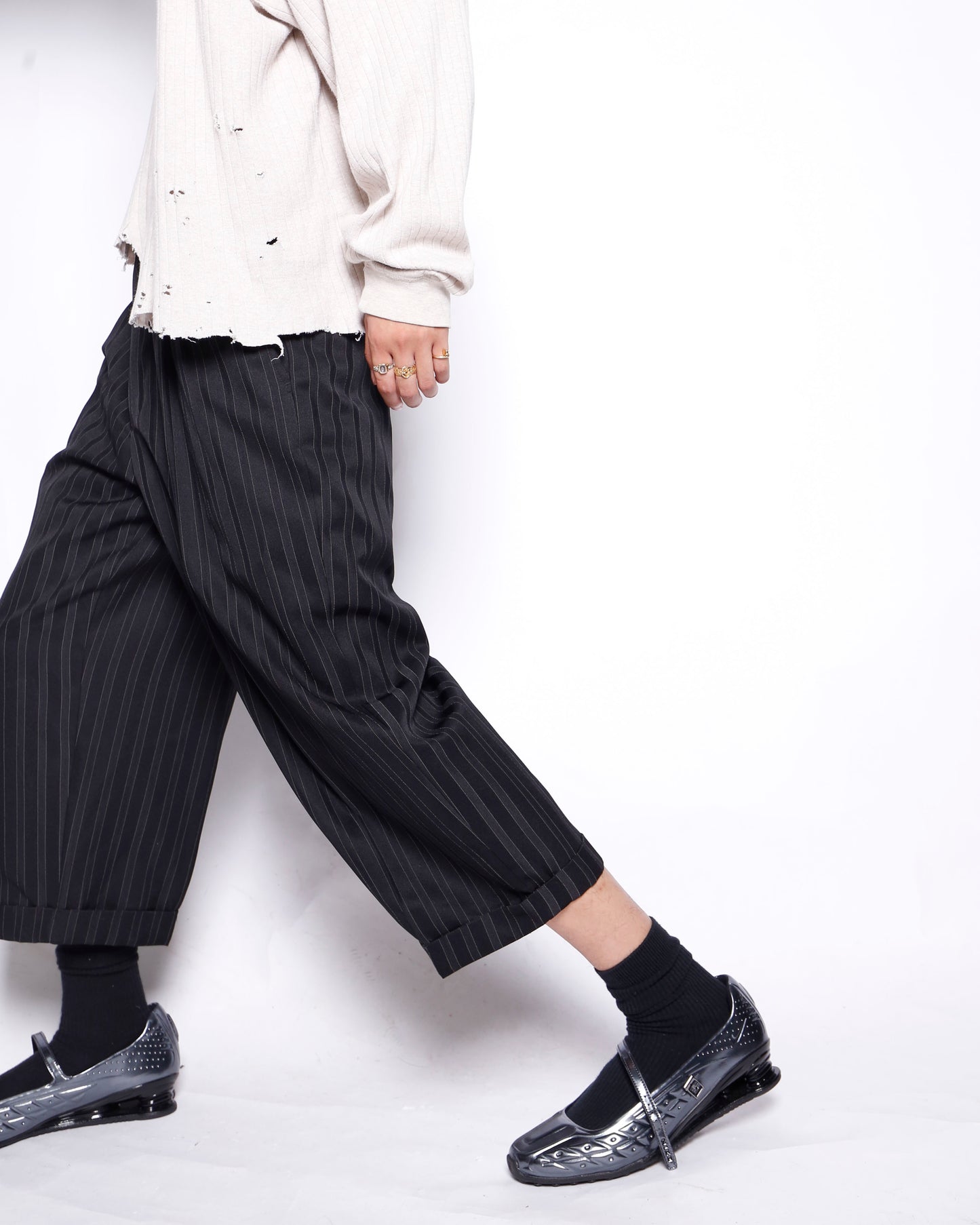 vintage tucked stripe cropped slacks