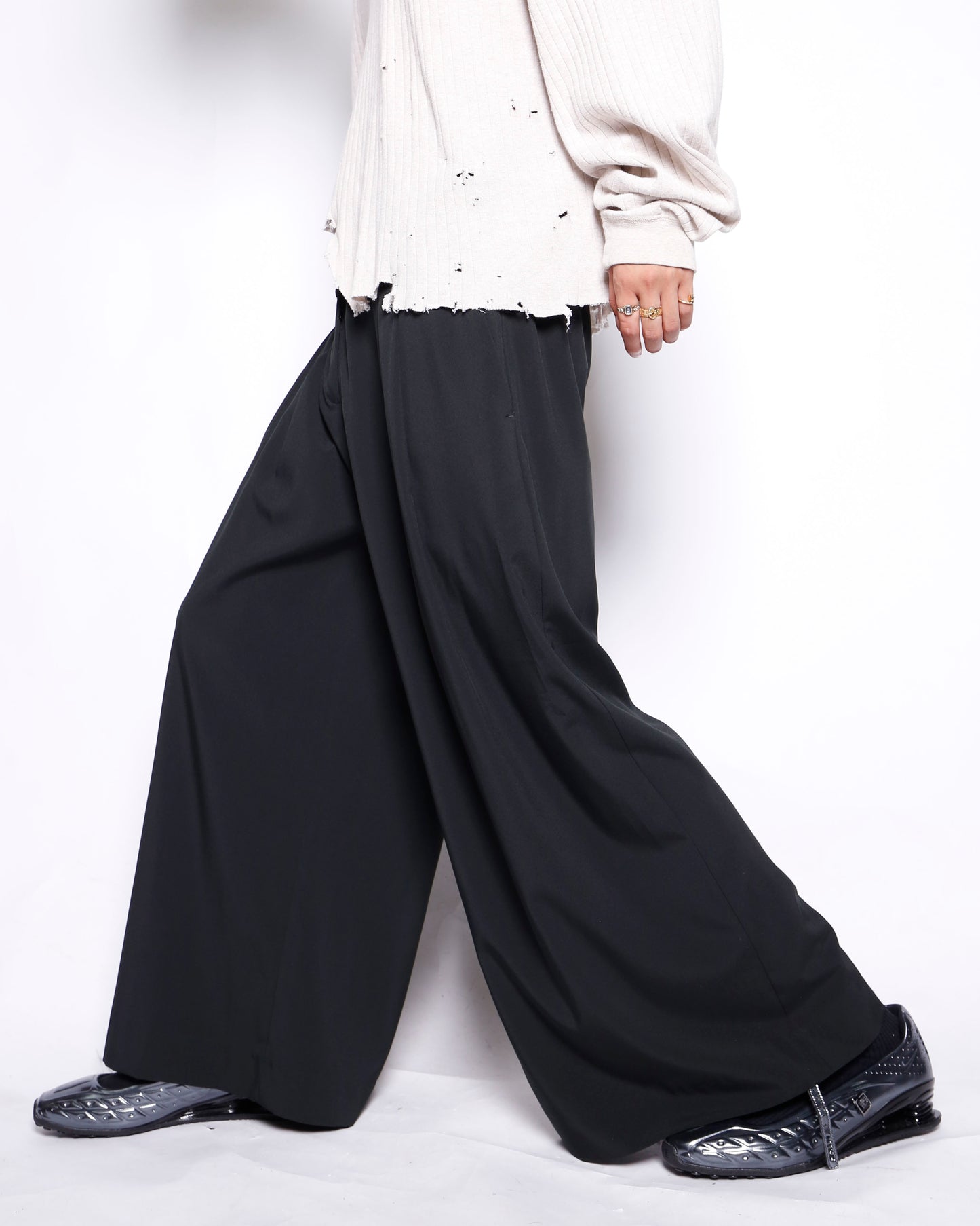 vintage tucked flare wide slacks