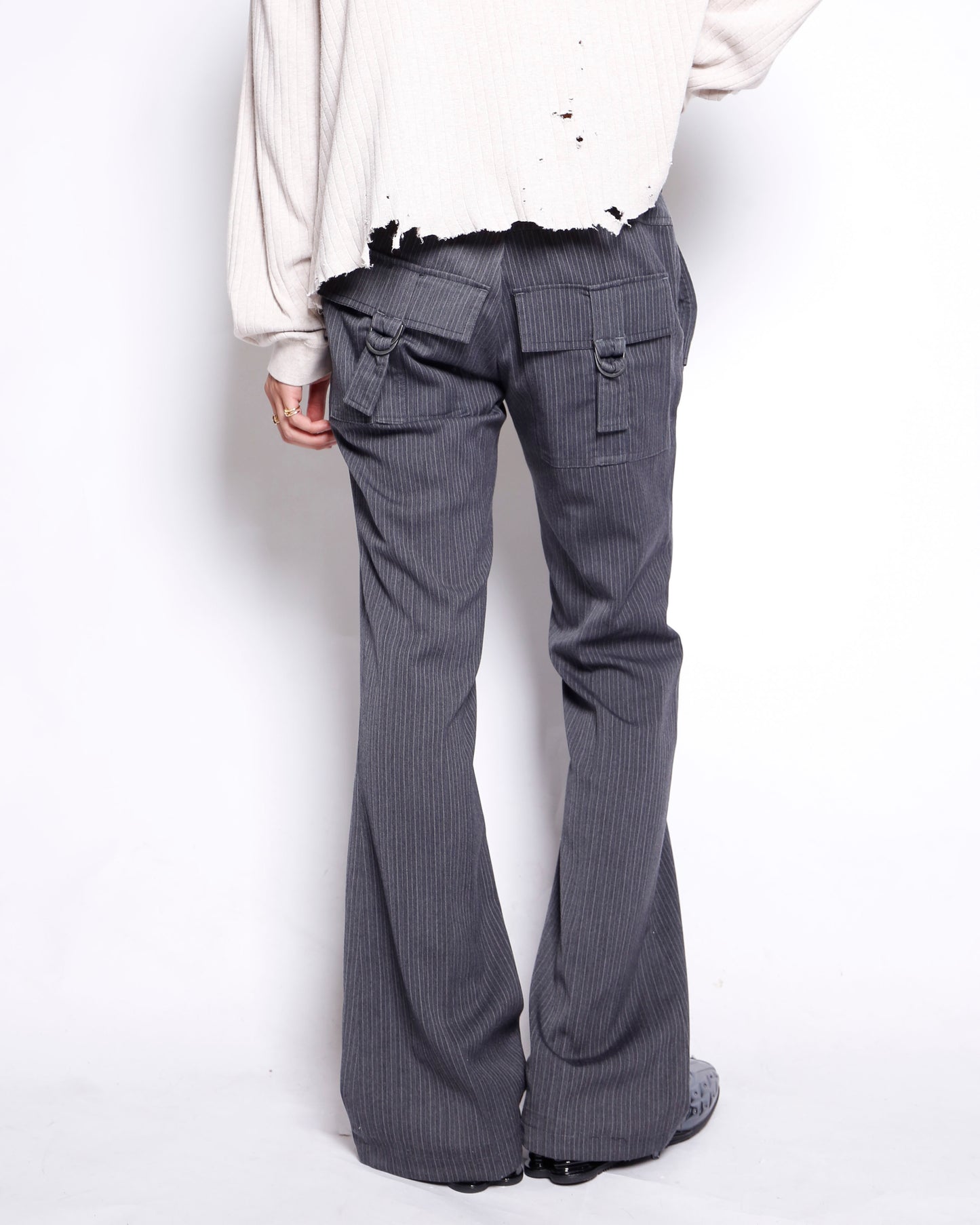 vintage low rise stripe flare slacks