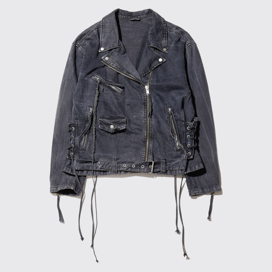 vintage braids lace up denim riders jacket