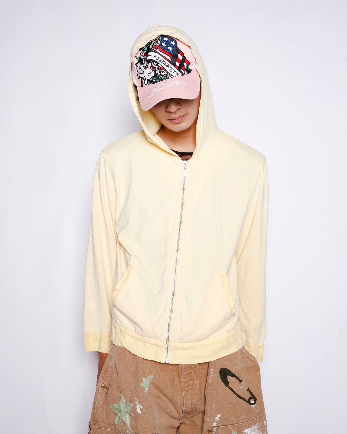 vintage star charm zipped hoodie