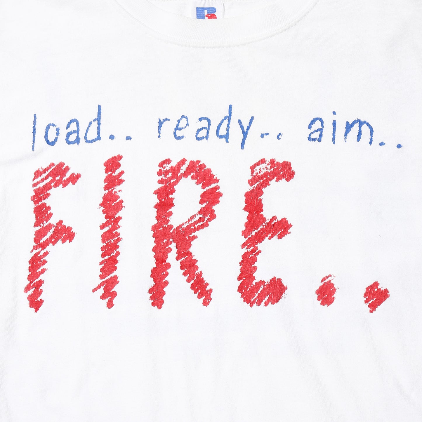 vintage 90's “load.. ready.. aim.. FIRE…” greek life t-shirt