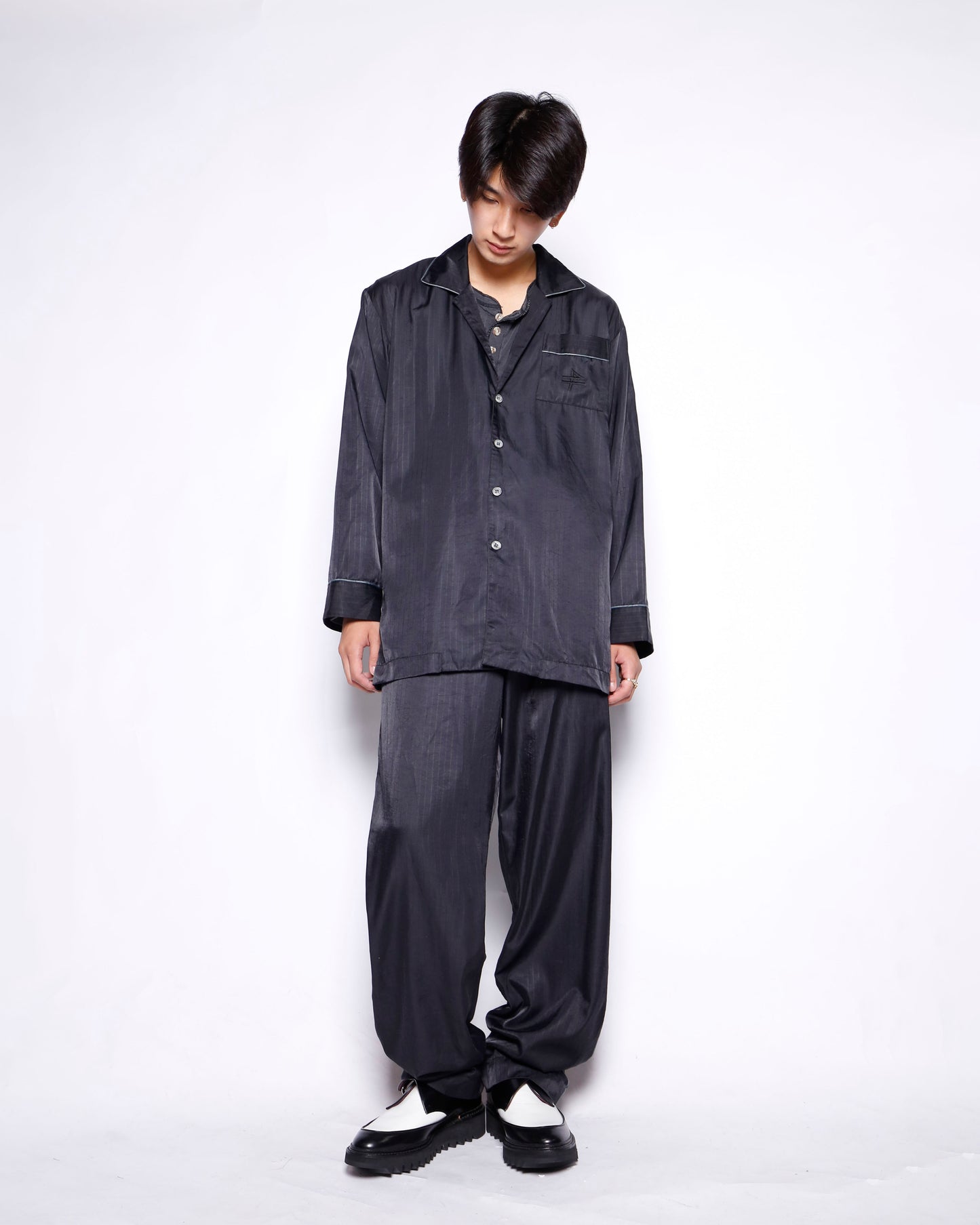 vintage fernando sanchez stripe satin sleeper set up