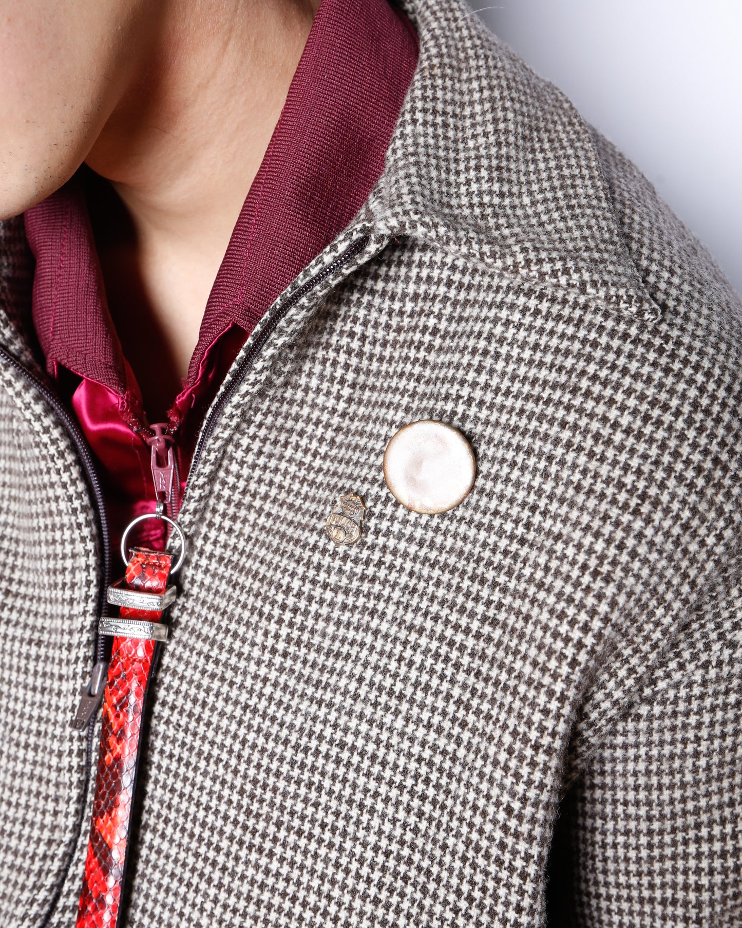 vintage herringbone wool jacket with copper badge